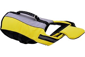 A-QMZL Dog Life Jackets Pet Swimming Vest Life Jacket with Detachable and Foldable Airbags Portable Safety Adjustable Dog Swimsuits with Buoyancy and Rescue Handle Lifejacket for Dogs (M, yellow)