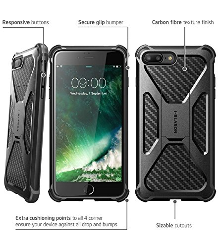 iPhone 8 Plus Case, i-Blason Transformer [Kickstand] [Heavy Duty] [Dual Layer] Combo Holster Cover case with [Locking Belt Swivel Clip] Compatible with Apple iPhone 7 Plus 2016 / iPhone 8 Plus 2017 (Black)