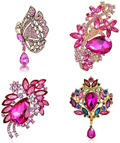KENFULTILE 4pcs/lot Rose Red Crystal Teardrop Broohes Women Flower Brooch Pin Christmas Gift