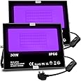 Lighting master UV Black Light 30W LED Ultraviolet FloodLight Outdoor for Glow Party, Halloween Decoration, Body Paint, Fluorescent Poster, Neon Glow, IP66,UK-Plug-Switch-1.8M Cord (2 Pack)