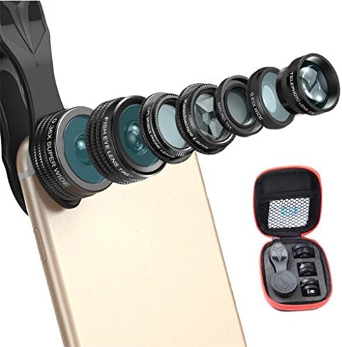 7 In 1 Phone Lens Kit 198 Degree Fisheye Lens +0.36x Super Wide Angle Lens+2x Telephoto Lens+ 0.63x Wide Lens&15x Macro Lens +CPL lens+Kaleidoscope