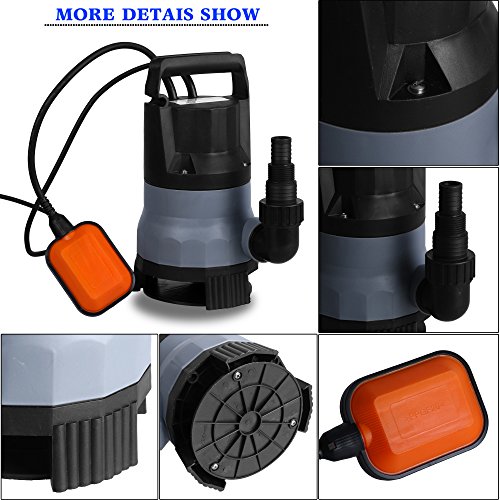 Homdox Tauchpumpe 400 W Schmutzwasserpumpe Teich Wasserpumpe Tauchwasserpumpe 8000 L/H Pumpe mit Schwimmschalter und Tragegriff (Grau) - 3