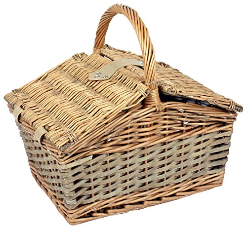 Picknickkorb für 4 Personen Weidenkorb inkl. praktischem Inhalt Messer Porzellan Teller Gläser Weide Korb - 4