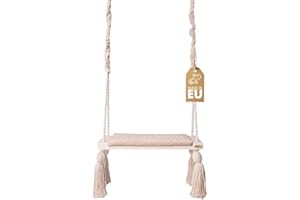 ‎CREATE FOR YOU Create for you® Baby Schaukel Indoor, Große Kinderschaukel Holz, Schaukel Baby, Babyschaukel Türrahmen, Holzschaukel für die Deckenmontage, höhenverstellbar, 58x25x4 cm, Farbe Beige