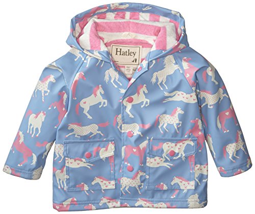 Hatley Baby Girls Infant Hearts and Horses Raincoat, Blue, 9-12 Months (Manufacturer Size:6-12 Months)