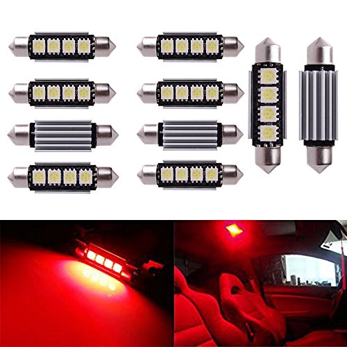 Inlink 10pcs Red Error Free Festoon canbus 4SMD 5050 42mm LED Car led License Plate Light Festoon led Bulb festoon dome lamp DC 12V