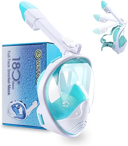 WSTOO 2018 Newest Foldable Full Face Snorkel Mask,180° Panoramic Wide View Snorkel Mask,Dry Top Anti-fog Leak-Proof Snorkeling Design You Can Breathe Freely With Your Mouth or Nose For Adults &amp; Kids