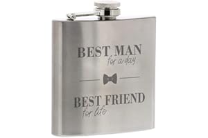 ‎STEMPEL-FABRIK Edelstahl Flachmann Klein mit Gravur - Best Man for A Day Best Friend for Life - Geschenkidee für Trauzeugen - Taschenflasche - Geburtstagsgeschenk - Groomsmen - Beste Freunde - STEMPEL-FABRIK
