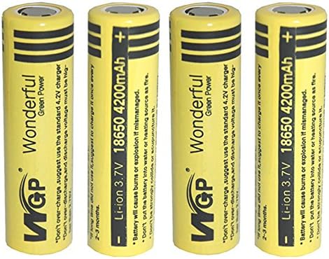 Skytower New Set WGP Wonderful Green Power 4pcs 18650 4200mAh 3.7V Lithium Li-ion High Drain Dynamic Rechargeable Battery for UltraFire Cree LED Headlight Headlamp Head Torch Flashlight Ecigarette E-cig E-cigar Eliquid Mod Power Bank