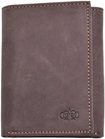 Mens Distressed Genuine Leather Trifold Wallet in Brown