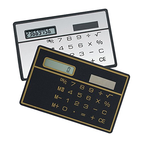 Alxcio 8 Digits Basic Calculator, 2 pcs Ultra Thin Mini Size Solar Powered Credit Card Design Pocket Calculator, Black*1 + White*1 - Image 3