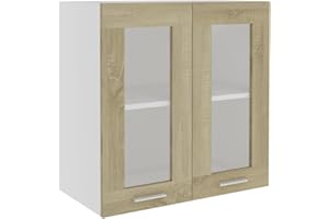 vidaXL Hanging Glass Cabinet Sonoma Oak, Wall Mounted, Kitchen Storage, Made from Engineered Wood and Glass, Scandinavian Style, 60x31x60 cm