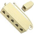 (1+1Pack) Telephone Splitter 5 Way RJ11 6P4C 1 Male to 5 Females with 5in Pigtail and Telephone Inline Coupler Ivory