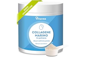 Collagene Marino in Polvere con Vitamina C - 10000 mg Peptidi di Collagene di Pesce - Collagene Idrolizzato - Collagene da Bere - Articolazioni - Anti-Age Pelle - Aroma Limone e Lime - Vitavea