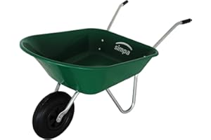 simpahome 85L Green Plastic Garden Wheelbarrow with Pnuematic tyre - Suitable for Light/Medium Garden Work.