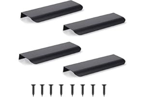 GSHUR 4 Stück Möbelgriffe Versteckter Türgriff Schrankgriffe Aluminium Schubladengriff Versteckter Griffe Unsichtbare Möbelgriffe Küchengriffe - Schwarz,8cm(abgerundete Kante）