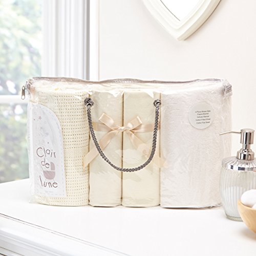 Clair de Lune 4 Piece Bedding Bale Gift Set, Moses Basket, Cream