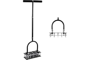 AIQII Aireador de césped manual, aireador para césped, diseño automático de suciedad y hojas, herramienta de aireación manual de altura ajustable con 15 clavos de acero macizo para césped o patio