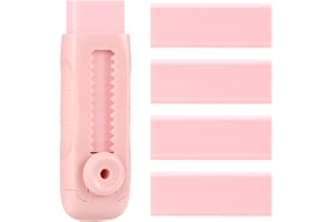 EooUooIP Sliding Retractable Erasers，4+1 Set, Gliding Extendable Eraser, Gentle Pink Color Adorable Erasers Slide Eraser with Plastic Cover, Children Educational Office Househo