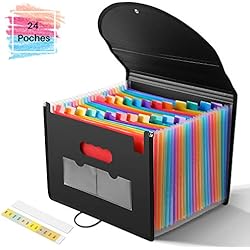 LOETAD Trieur à Soufflets Classeur Rangement Papier Chemise Trieur Plastique 24 Compartiments Avec Couvercle A4 Documents Extensible