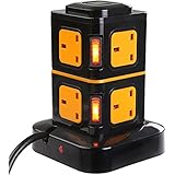 Wincco Extension Lead 4 USB Charging Ports Surge Protection 8 Socket Outlets Extension Tower Power Strips with 1.8M/5.9ft Power Extension Cord and Overload Protection
