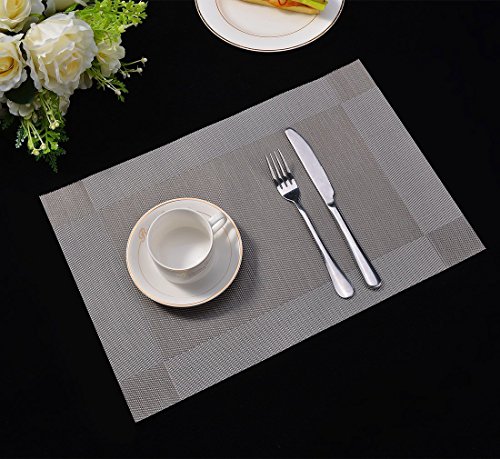ISIYINER 6er-Set hochwertige Tischsets / Platzset braun 30×45 cm, gewebt aus PVC und Polyester, in verschiedenen Farben erhältlich - 4