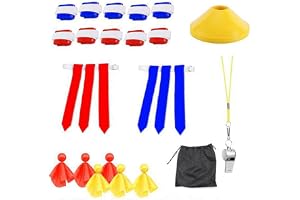 ISTOVO Flaggafotbollsbälten och Flaggor 10Bälten,30Flaggor,4Koner,6Straffslagningsflagga,1 Visselpipor,Easy Tear Flaggbä för Tonårsflaggafotboll
