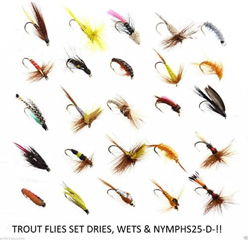 25 BARBLESS Trout Fly Fishing Flies Dry Wet Nymph Buzzers 25-D- BAR-BLESS -12