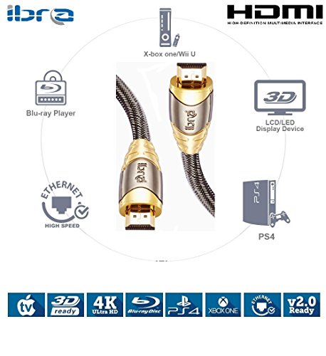 HDMI Kabel 2.0 / 1.4a (Neuster Standard) Ultra HD 4K 3D PS4 Full HD 1080p 2160p ARC Highspeed mit Ethernet – 7.5m IBRA LUXURY GOLD - 6