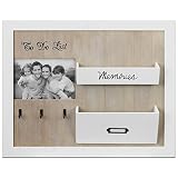 Edler Wandorganizer – Memoboard mit Fotorahmen, Schlüsselbrett und Holztaschen, 39x47x5cm, Holz Memotafel Flur Diele Dekoration – Weiß/Natur - 2