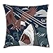 Produktbild NGDUTZ Sea Animal Decor Throw Pillow Cushion Cover by, Modern Murky Motley of The Battle of Shark vs. Eagle Attack Fight Power, Decorative Square Accent Pillow Case, 18 X18 Inches, Brown Blue