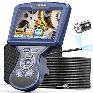 LIMINK M50 Dual Lens Industrial Endoscope, 5 inches IPS Borescope Inspection Camera with 7 Led Lights, IP67 Waterproof Fiber Optic Camera with 10Ft Metal Snake Cable, Cloth Bag, 32GB, Hook Magnet Set