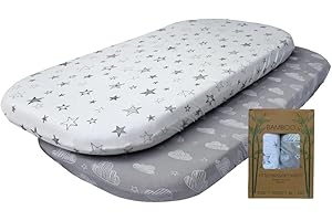 IMMACULATE TEXTILES Premium Bamboo Baby Fitted Bassinet/Pram/Moses Basket Sheets - Pack of 2-100% Bamboo - 180GSM - Oeko-Tex Certified : Lightweight, Breathable & Super Soft : Boys/Girls (75x35cm, Clouds & Stars)