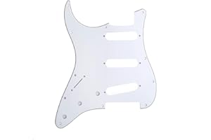 Musiclily 11 Fori SSS Mancino Strat Pickguard Chitarra Battipenna per Fender USA/Mexican Made Standard Stratocaster Stile Moderno, 3 Strati Bianco