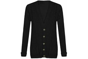 LUXE DIVA New Womens Everyday Long Sleeve Button Top Ladies Chunky Aran Cable Knit Grandad Cardigan UK Size 8-26