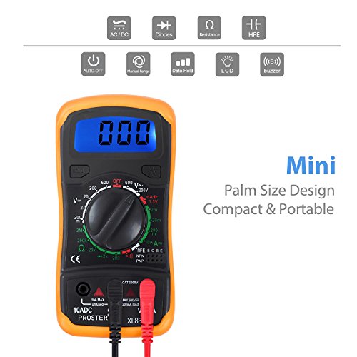 Proster Digitaler Multimeter mini digitaler Mulitmeter Manueller Bereich Voltmeter Ammeter Ohmmeter DMM DC Strom Spannung Widerstand Diode Durchgang mit Buzzer, LCD Hintergrundbeleuchtung und Batterietestfunktion für Schule, Labor, Fabrik usw. - 2
