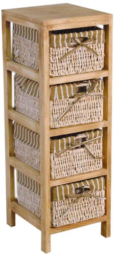 Hansen Korb 3401/4 Holzregal mit 4 Maisstrohkörben / mit braun/beige gestreiftem Stoff / B 27 T 30 H 81 cm