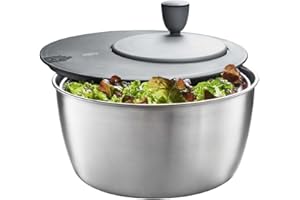 Gefu Salad Spinner Rotare-Escurridor para Ensalada, Acero Inoxidable, Gris claro
