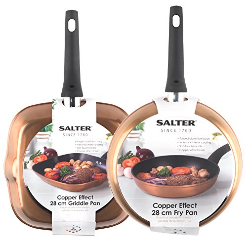 Salter Copper Effect Frying Pan and Griddle Pan Set, 28/28cm
