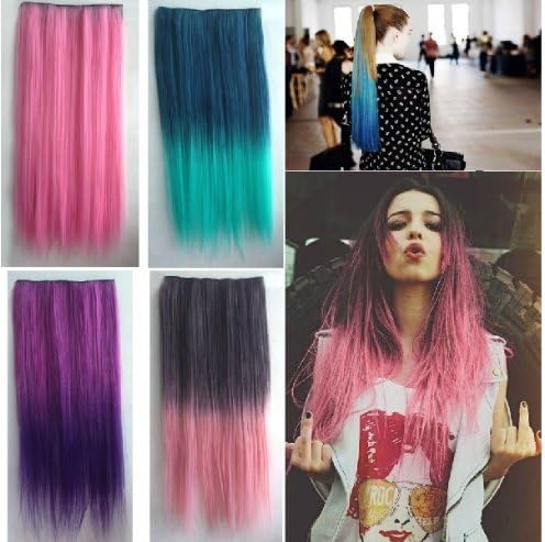 X&Y ANGEL- Two Tone One Piece Straight Synthetic Thick Hair Extension Clip-on Hairpieces H003 (dark purple to light purple)