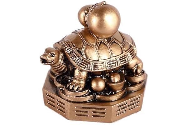 Lachineuse - Figurine Tortue Feng Shui - Tortue Décorative sur Bagua - Symbole de Longévité, Richesse, Prospérité - Protection de la Maison et de la Famille - 5 x 5 x 5,5 cm - Asiatique - Coloris Doré
