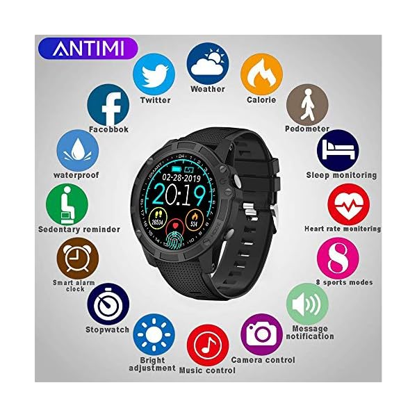 Antimi Smartwatch, Bluetooth Smart Watch Fitness Tracker Armband Sport Uhr Pulsuhren Schrittzähler Schlafmonitor mit IP68 Wasserdicht Schwimmen Blutdruckmessung für iOS Android – Bild 3