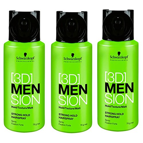 Three Pack Schwarzkopf 3D Men -sion Strong Hold Hairspray 3x100ml