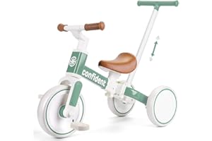 WDMIYA Toddler Tricycle Balance Bike for 2 3 4 Year Olds, 5 in 1 Kids Trike with Parent Handle & Removable Pedals, Push Trike Ride on Toys, Birthday Gifts for Boys Girls