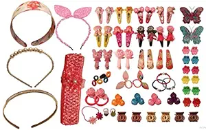 Barakath Hair Accessories Set-69 Pcs Hair Clips, Hair Ties,Tic Tac Hair Clips, Elastics hair bands, hair belts, multicolored combo set for girls, Gift for Kids Baby Girls(Random Color And Design)