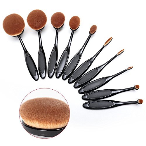 NALATI 10 Stücke Profi Pinselset Kosmetische BB Creme Foundation Puder Make-up Pinsel Sets für Eyeliner Gesicht Bürste Weiche Multifunktionelle Zahnbürsten Oval Pinsel - 5