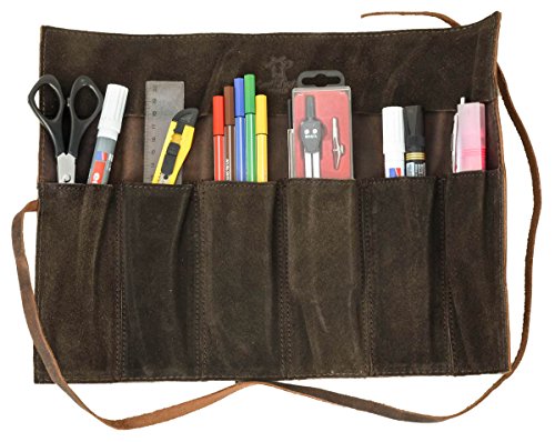 Gusti Leder studio „Rokko“ Werkzeugtasche Rolltasche Malutensilien Hülle Werkzeugmappe Ledertasche Näh und Strickzubehör Tasche Werkzeugrolltasche Büffelleder Vintage Antikbraun Braun 2A97-26-3 - 4