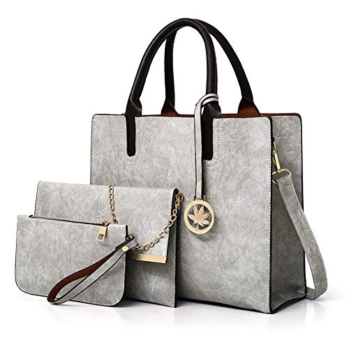 Wenzhihua Borse per Donne Figlia Pacchetto PU Borsa Femminile Semplice Borsa Uni Spalla Portatile Diagonale Borsa Borsa delle Signore Set di Borse da Donna (Colore : Grigio Chiaro)