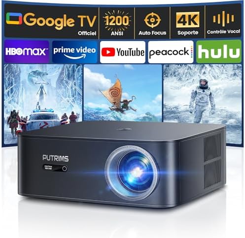 Videoproiettore 4K 【1600 ANSI/Google TV】 Auto Focus/Keystone Proiettore video diurno 4K WiFi Bluetooth FHD 1080P, APP Officille, Controllo Vocale, HDR10, Retroproiettore Home Cinema/Esterno Zoom 50%