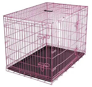 Internet's Best Double Door Steel Crates Collapsible and Foldable Wire Dog Kennel, 36 Inch (Medium), Pink